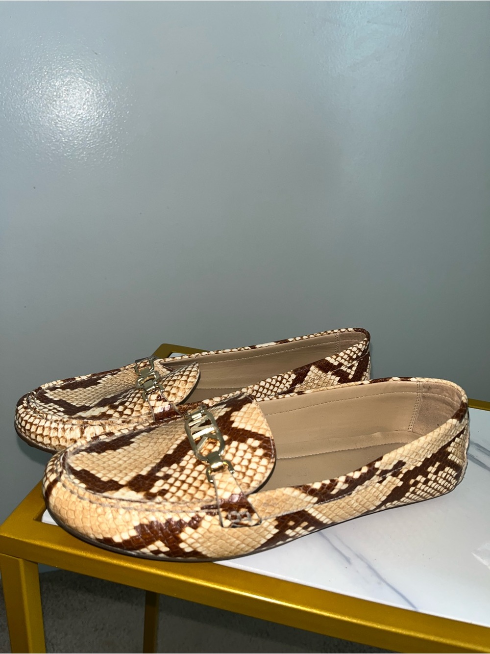 Michael Kors Women's Snake-Print Loafers in Beige Brown